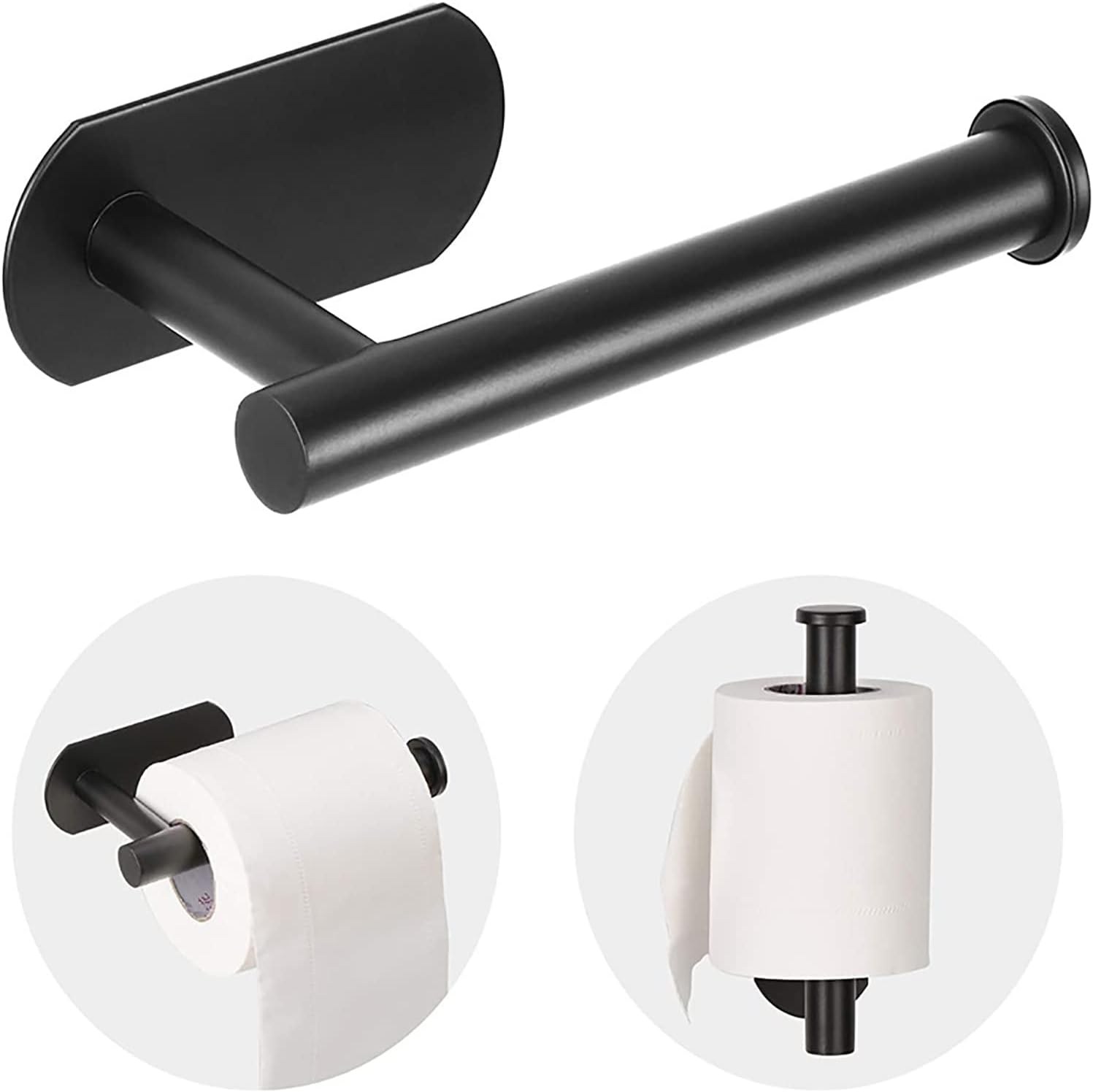 OPOFI Toilet Paper Holder - Self Adhesive Toilet Paper Holder Wall Mount for Bathroom, SUS 304 Stainless Steel Command Strip Toilet Paper Roll Holder Stick On Wall, No Drilling - Matte Black