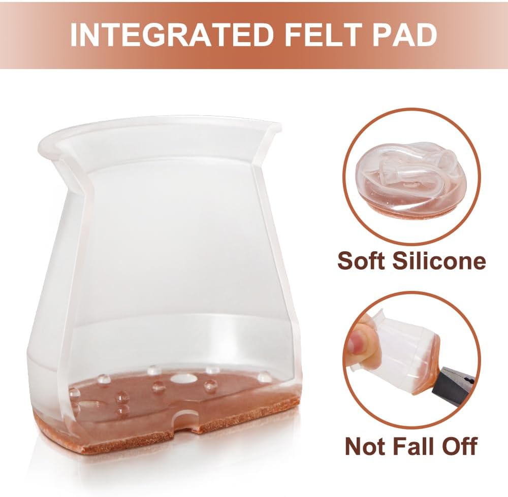 24 Pcs Chair Leg Floor Protectors for Hardwood Floors Silicone Covers Felt Pads Furniture Leg Caps Anti-Scratch Reduce Noise Fit (1-5/16" to 2")