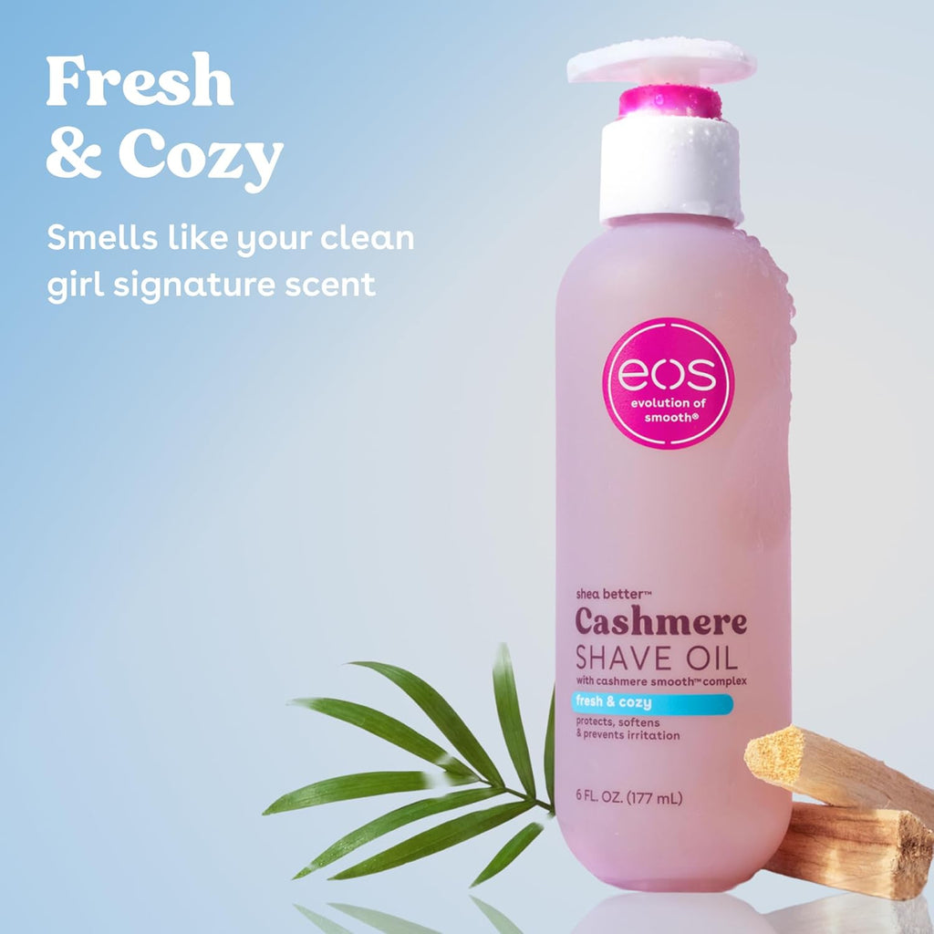 eos Cashmere Shave Oil – Fresh & Cozy, Moisturizing Shave Oil with Shea Butter & Glycerin, Helps Prevents Irritation & Razor Burn, Vegan, 6 fl oz