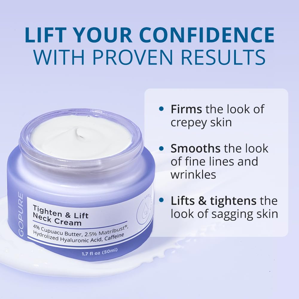 goPure Tighten & Lift Neck & Chest Moisturizer Cream for Visibly Firming, Tightening and Lifting Wrinkles & Crepey Skin, 1.7oz