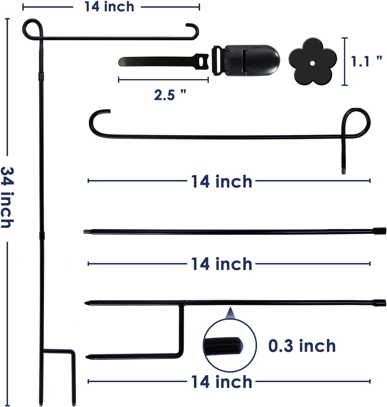 YEAHOME Garden Flag Holder Stand, Premium Yard Flag Holder Weather-Proof Metal Powder-Coated Flagpole with Clip and Stopper for Christmas Garden Flag, Outdoor Garden Decor Decoration