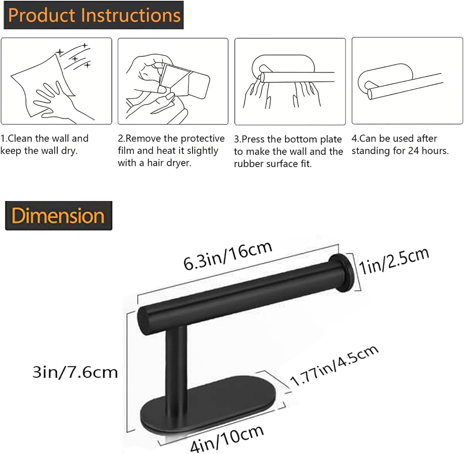 OPOFI Toilet Paper Holder - Self Adhesive Toilet Paper Holder Wall Mount for Bathroom, SUS 304 Stainless Steel Command Strip Toilet Paper Roll Holder Stick On Wall, No Drilling - Matte Black