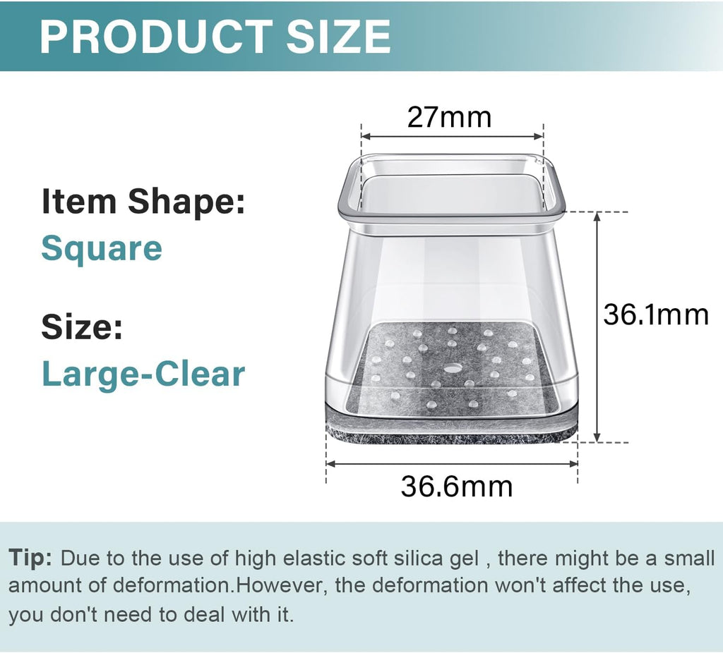 Ansible 24 Pcs Chair Leg Floor Protectors Square, Silicone Felt Furniture Leg Pads Caps Covers for Hardwood Floors (Fit:1-1/16" to 1-5/8")