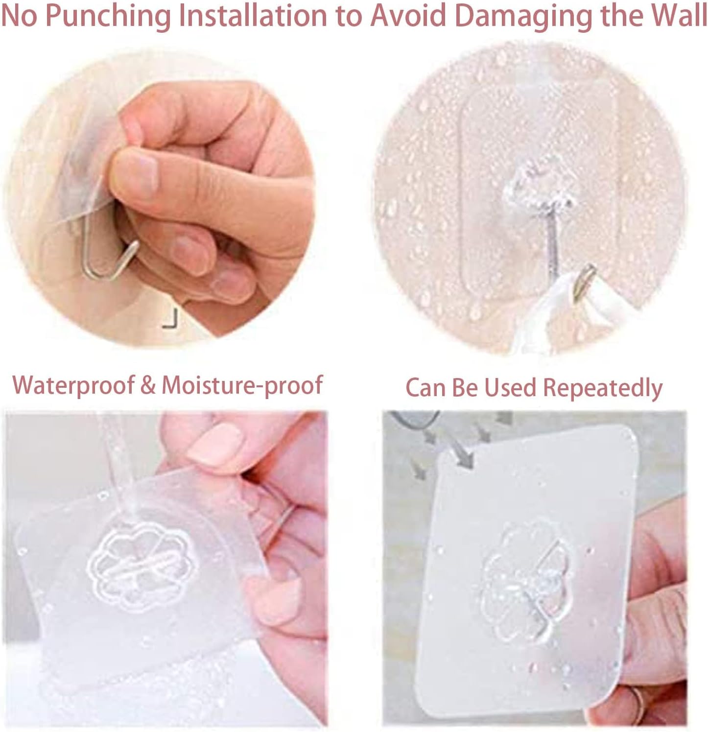 Adhesive Wall Hooks for Hanging Heavy Duty 50 lbs Large Hooks for Walls No Damage, Towel Sticky Clear Hook, Waterproof, Home, Bathroom, Kitchen, Office, and Outdoor 10 Pack