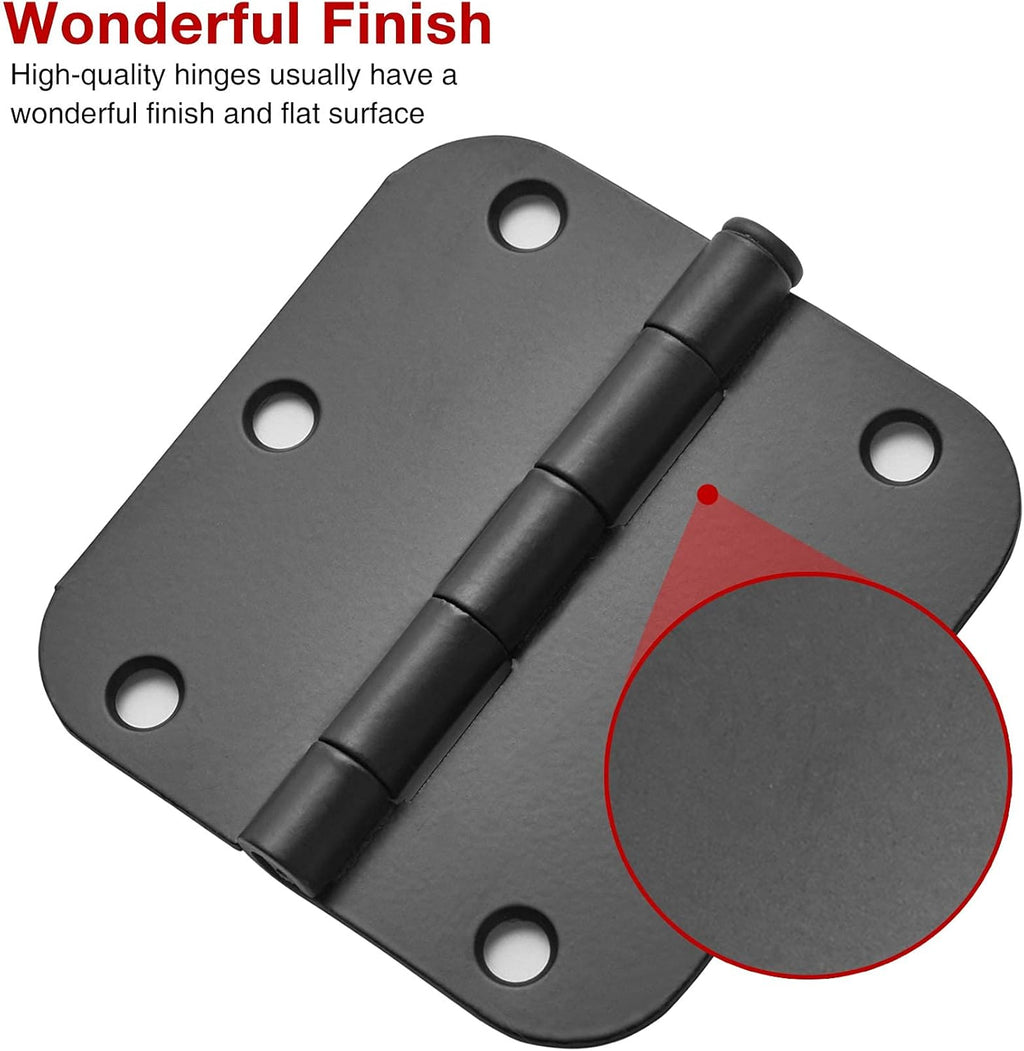 30 Pack Rounded Matte Black Door Hinges 3.5 Inch 5/8" Radius Interior 3 1/2" Flat Iron Bifold Residential Standard Bedroom Indoor for Doors 3 ½"Hardware Control H