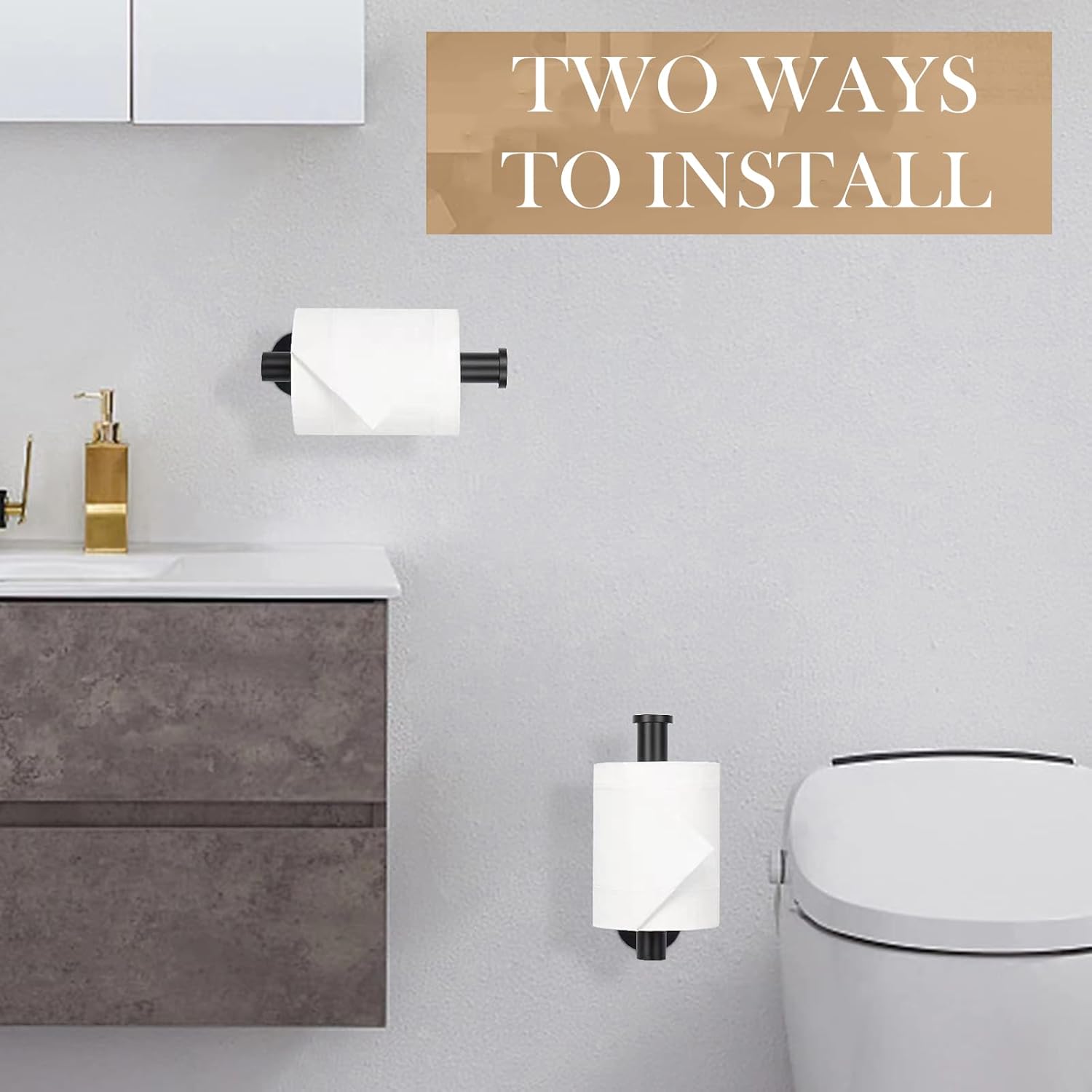OPOFI Toilet Paper Holder - Self Adhesive Toilet Paper Holder Wall Mount for Bathroom, SUS 304 Stainless Steel Command Strip Toilet Paper Roll Holder Stick On Wall, No Drilling - Matte Black