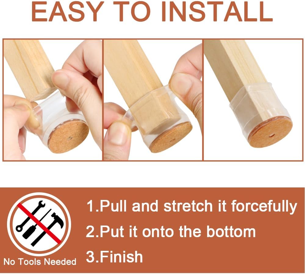 24 Pcs Chair Leg Floor Protectors for Hardwood Floors Silicone Covers Felt Pads Furniture Leg Caps Anti-Scratch Reduce Noise Fit (1-5/16" to 2")
