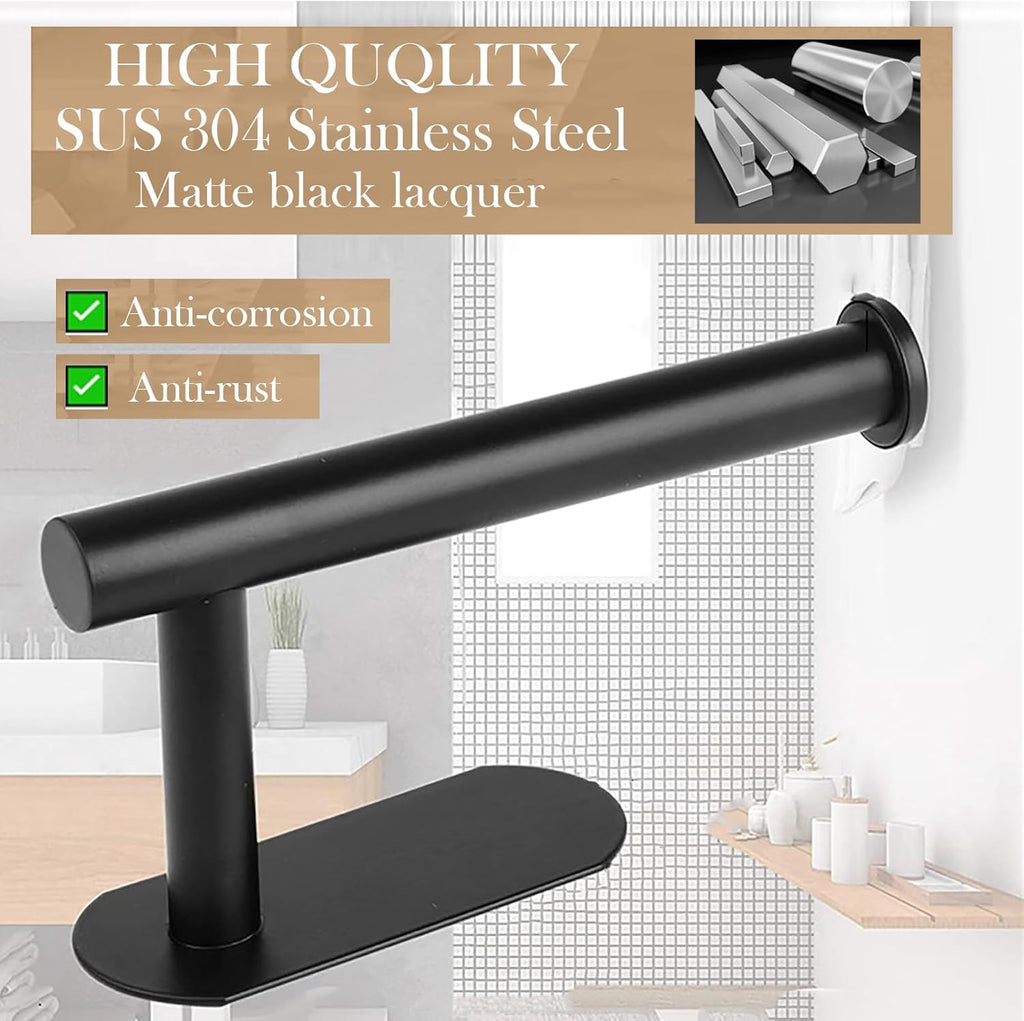 OPOFI Toilet Paper Holder - Self Adhesive Toilet Paper Holder Wall Mount for Bathroom, SUS 304 Stainless Steel Command Strip Toilet Paper Roll Holder Stick On Wall, No Drilling - Matte Black