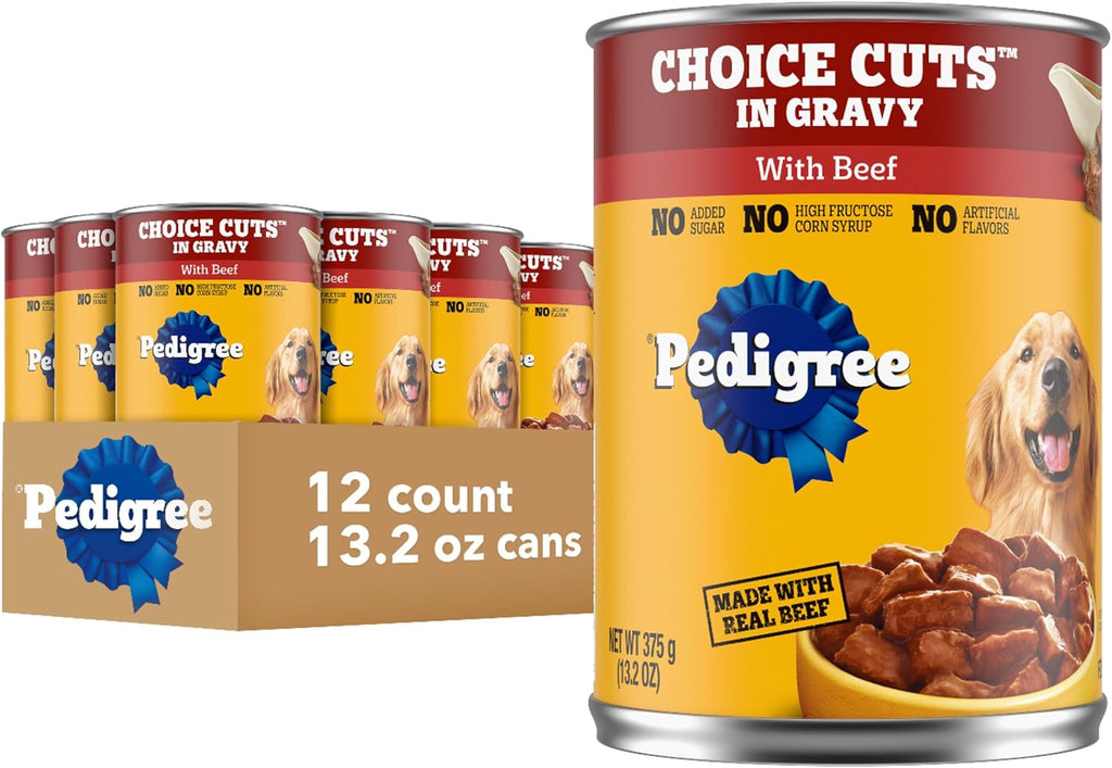 Pedigree Wet Dog Food, Choice Cuts Adult Canned Dog Food with Beef, 13.2 oz. Cans, 12 Count