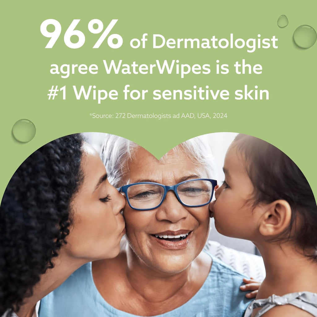 WaterWipes Sensitive+ Baby & Toddler Wipes, 3-In-1 Cleans, Cares, Protects, 99.9% Water, Textured Clean, Unscented & Hypoallergenic, 240 Count (4 Packs)