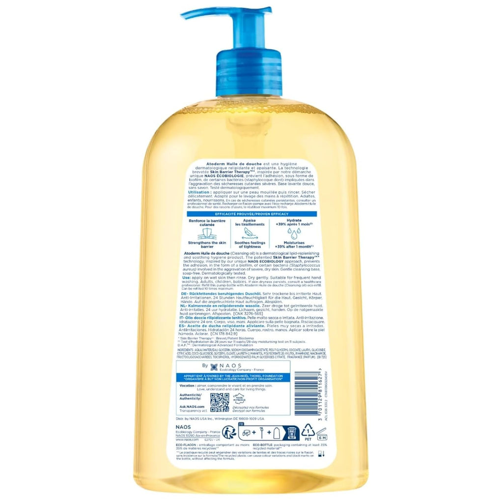 Bioderma Atoderm Shower Oil, Cleansing Oil For Face & Body, Nourishing Cleansing Oil For Dry to Atopic Sensitive Skin For Softer & Smooth Skin For Your Whole Family