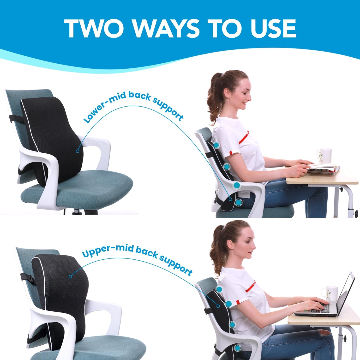 Lumbar Support Pillow for Office Chair, Office Home Essentials,Gifts for Mom,Dad, Back Support Pillow for Car, Chair Cushions,Back Pain Relief Improve Posture,Mesh Cover Double Adjustable Straps