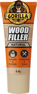 Gorilla All Purpose Wood Filler, Natural Color, 6 Ounce Tube (Pack of 1) - Water Resistant for Indoor or Outdoor Projects and Repairs
