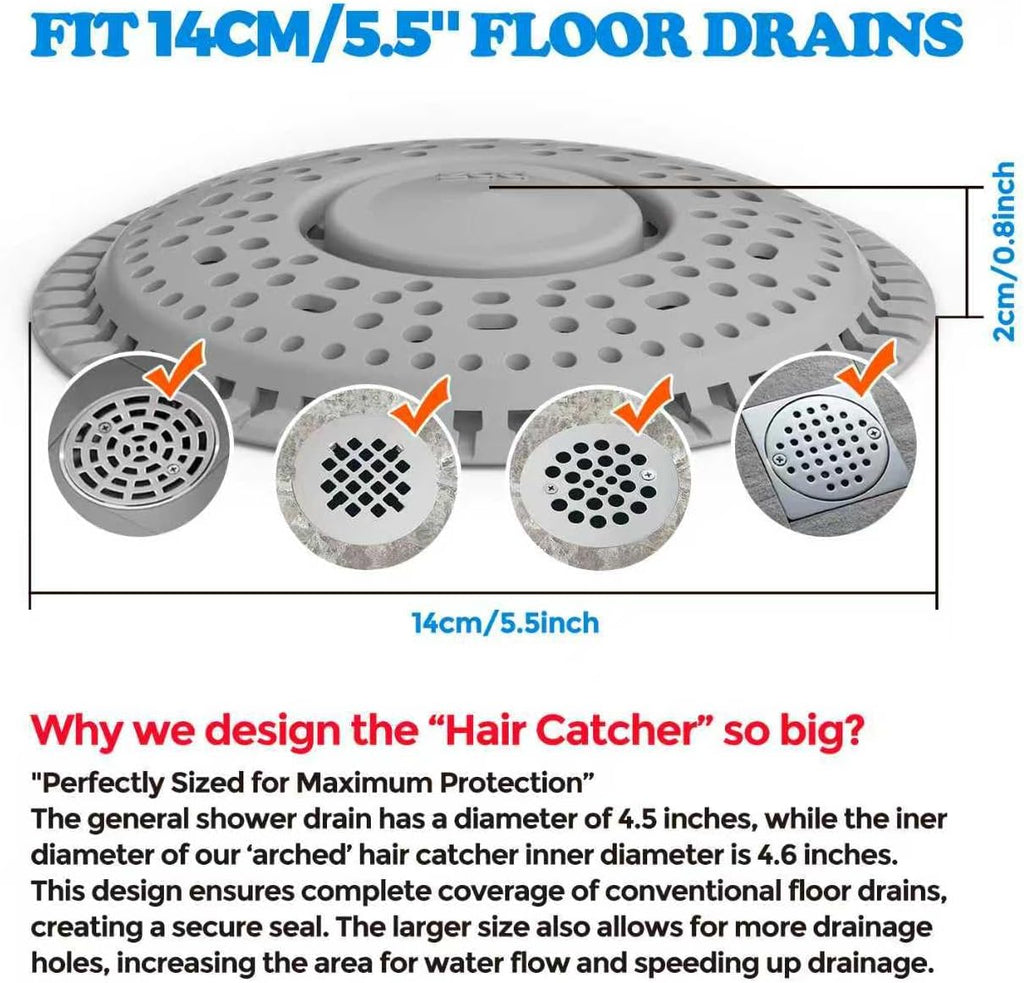 zaa Shower Drain Hair Catcher, 2 Pack Premium Silicone Drain Protector & Shower Drain Cover, Shower Installation Kits for Flat Drains of Shower Room, Bathroom, Gray