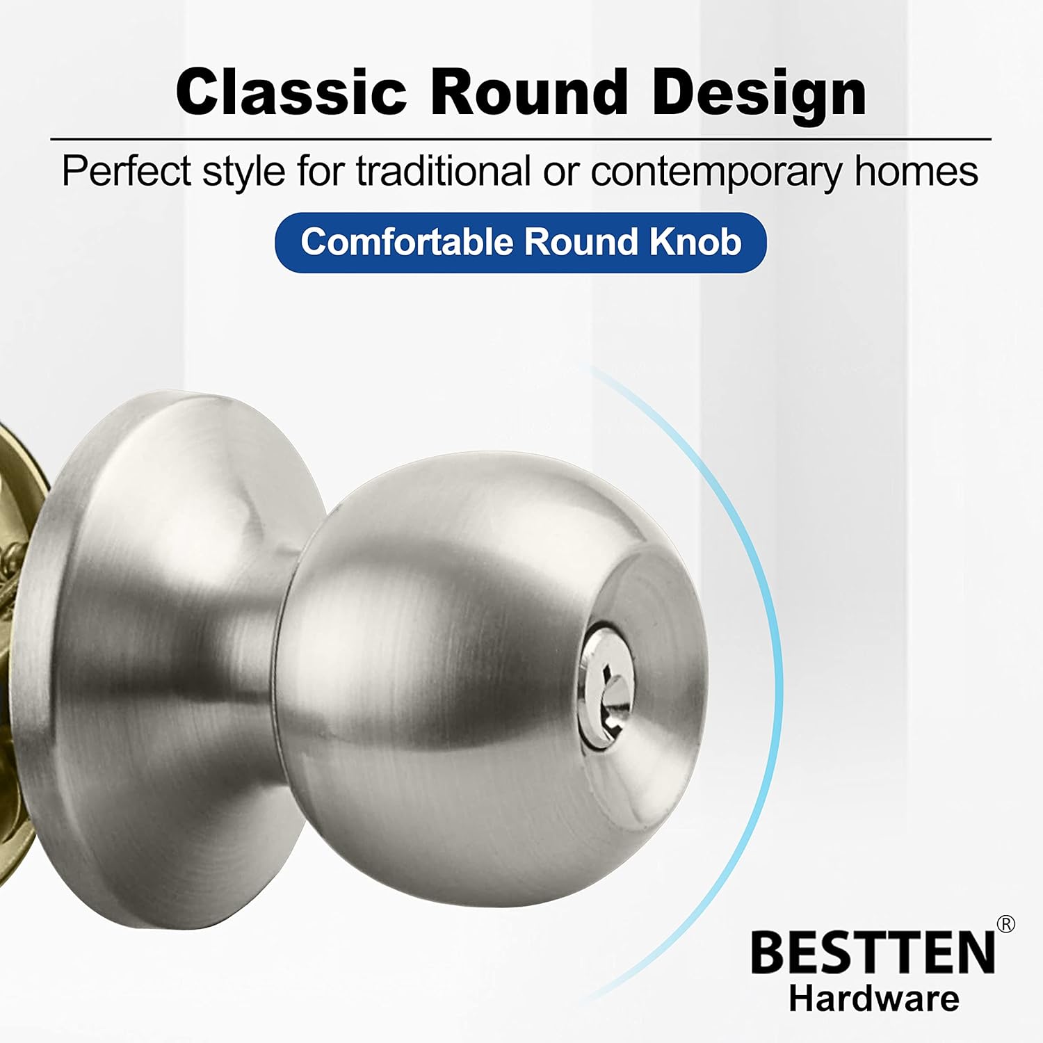 BESTTEN Keyed Entry Door Knob with Lock, Heavy Duty Interior and Exterior Door Lock, Standard Ball, Satin Nickel