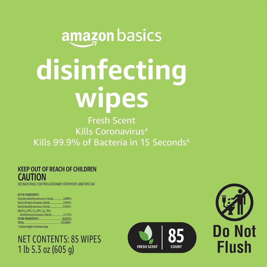 Amazon Basics Disinfecting Wipes, Lemon & Fresh Scent, Sanitizes/Cleans/Disinfects/Deodorizes, 255 Count (2 Packs Lemon, 1 Pack Fresh Scent)