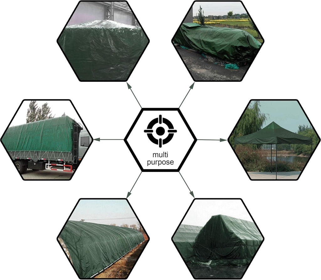 CARTMAN Finished Size 8x10 Feet Waterproof Green Tarp 8 Mil Thick, Multipurpose Protective Cover for Emergency Rain Shelter Camping Tarpaulin
