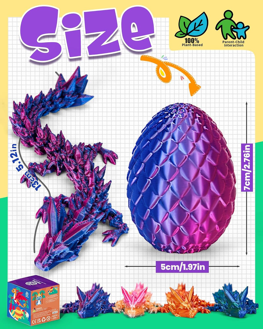 TBOLINE 4PCS 3D Printed Dragon Egg, Easter Basket Stuffers for Kids, Prefilled Easter Eggs with Toys Stuffed Egg Hunt Fillers, 3D-Printer Animals Fidget Toys Small Dinosaur Eggs for Kids Boys