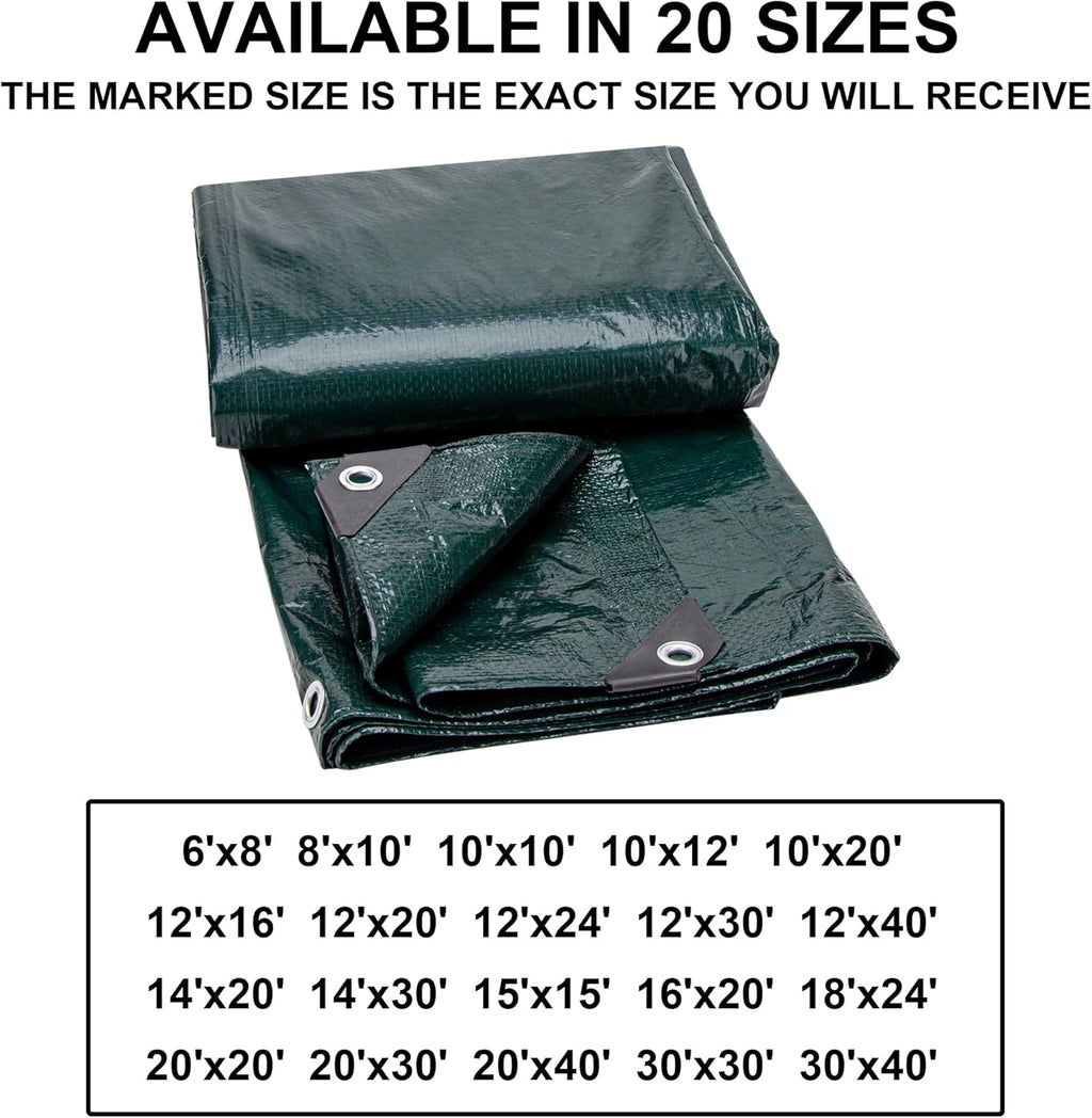 CARTMAN Finished Size 8x10 Feet Waterproof Green Tarp 8 Mil Thick, Multipurpose Protective Cover for Emergency Rain Shelter Camping Tarpaulin