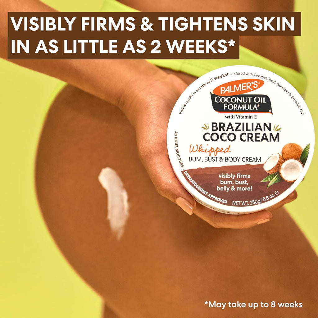 Palmer's Coconut Oil Formula Brazilian Coco Cream with Vitamin E, 8.8 Fl Oz, Whipped Bum, Bust & Body Cream, Helps with Skin Tightening & Firming