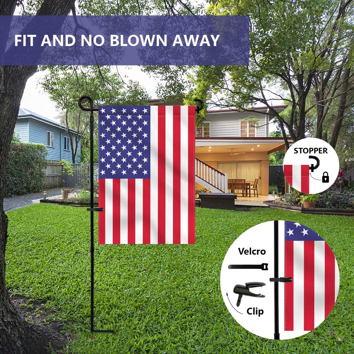 YEAHOME Garden Flag Holder Stand, Premium Yard Flag Holder Weather-Proof Metal Powder-Coated Flagpole with Clip and Stopper for Christmas Garden Flag, Outdoor Garden Decor Decoration