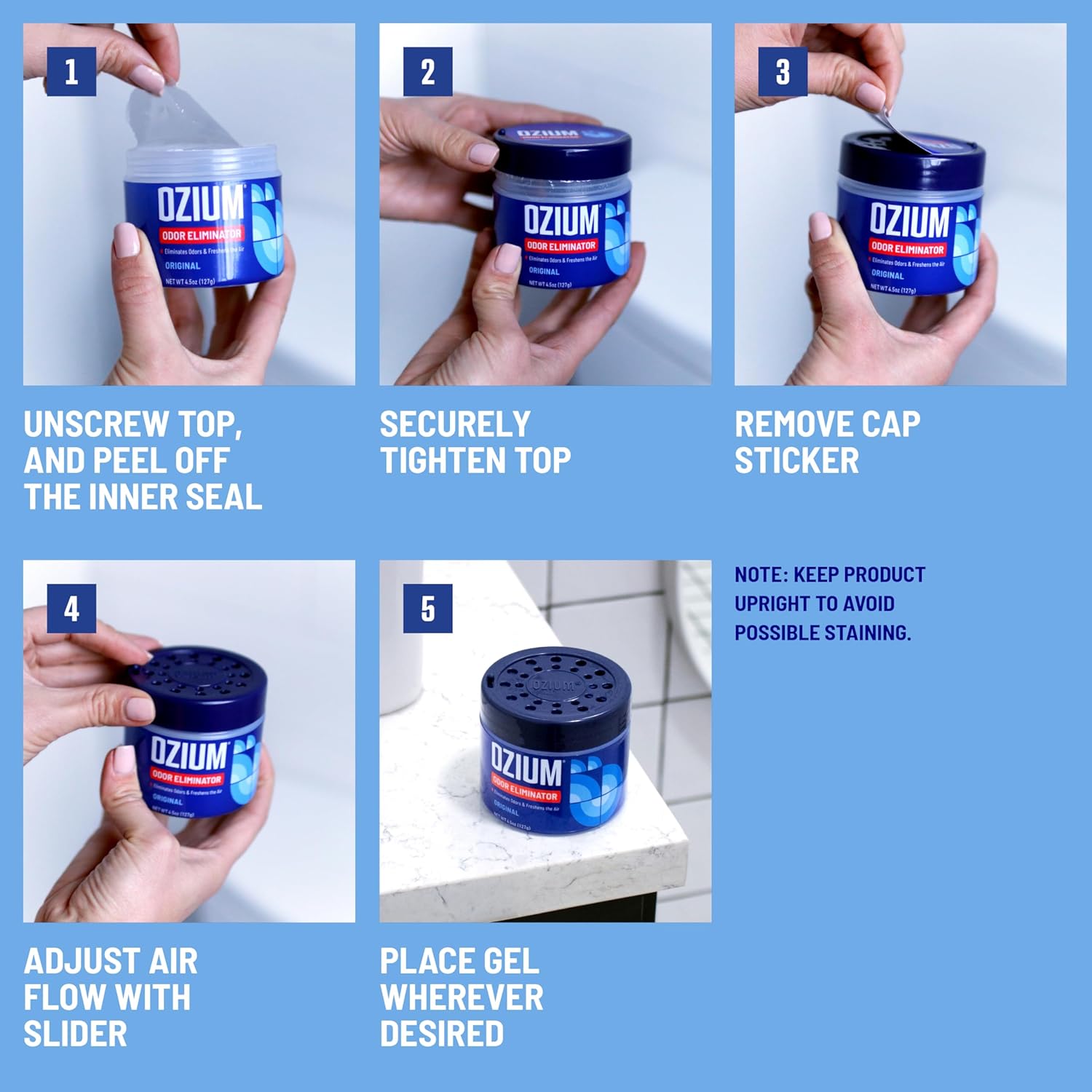 Ozium 4.5 Oz. Odor Eliminating Gel for Homes, Cars, Offices and More, Original, 4 Pack