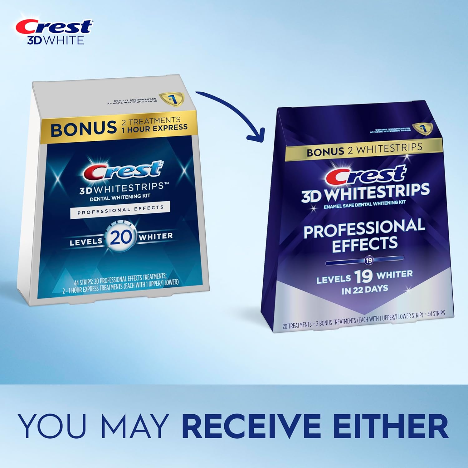 Crest 3D Whitestrips Professional Effects – Teeth Whitening Kit, 22 Treatments (20 + 2 Bonus), Each with 1 Upper/1Lower, 44 Strips – Crest 3DWhite Teeth Whitening Strips