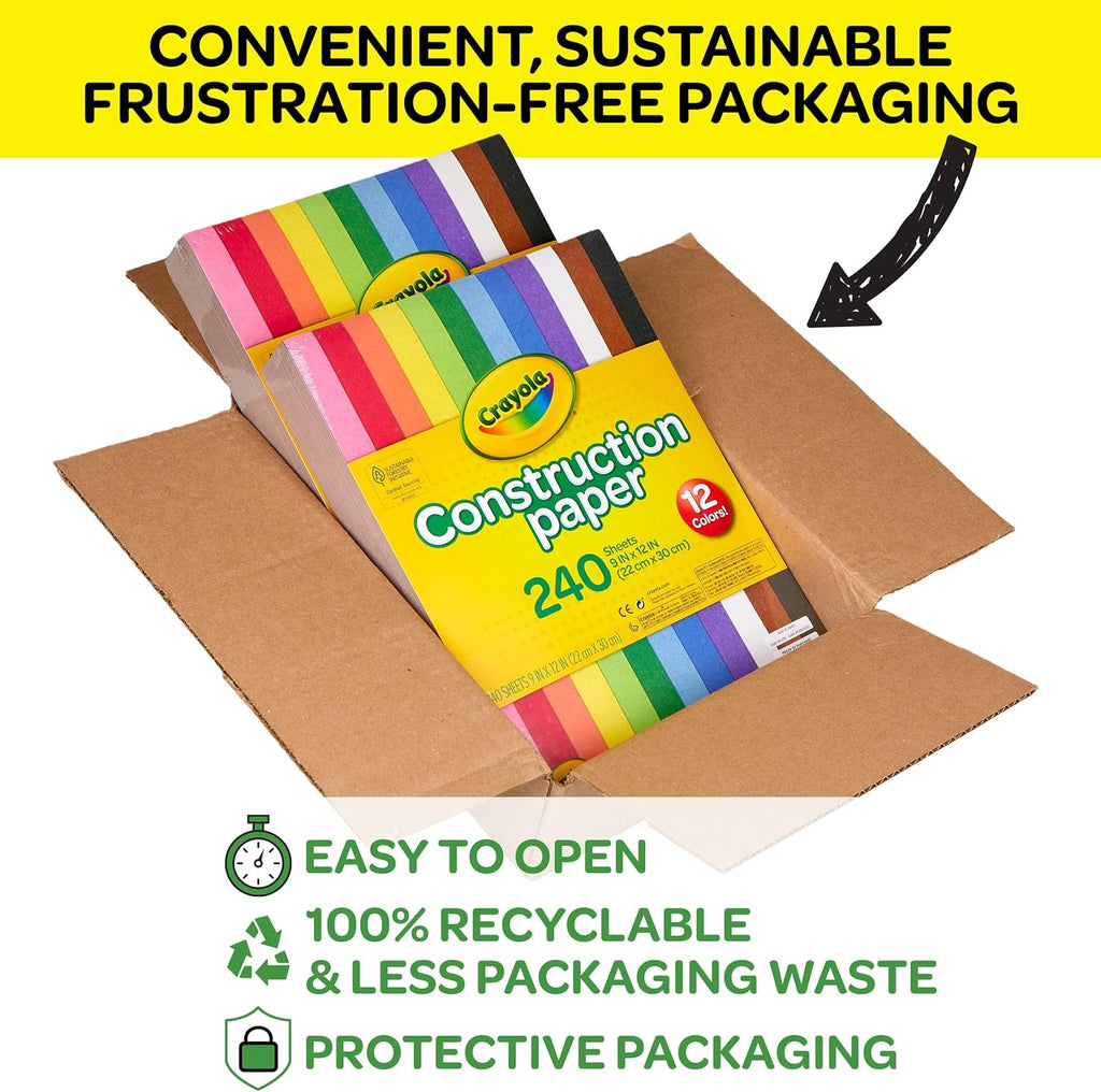 Crayola Construction Paper Bulk Pack (480 Sheets) – 10 Assorted Colors, 9x12, Classroom Arts & Crafts Supplies for Kids, Art Paper for School Projects