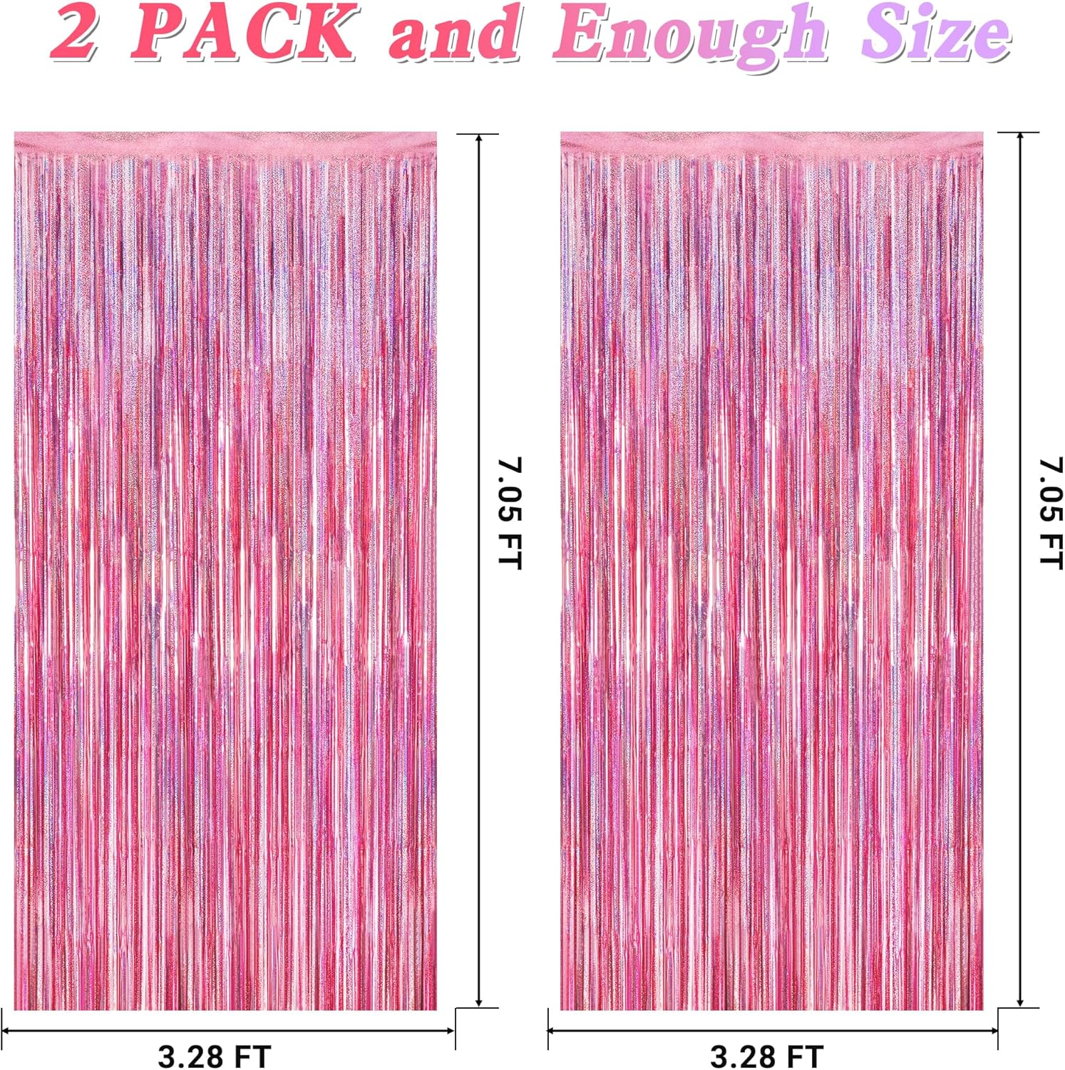 2 Pack Glitter Pink Backdrop, 3.28 FT x 7.05 FT Birthday Party Decorations, Laser Pink Fringe Curtains Foil Streamer Tinsel, Pink Curtains Photo Backdrop Happy Birthday Valentines Day Backdrop