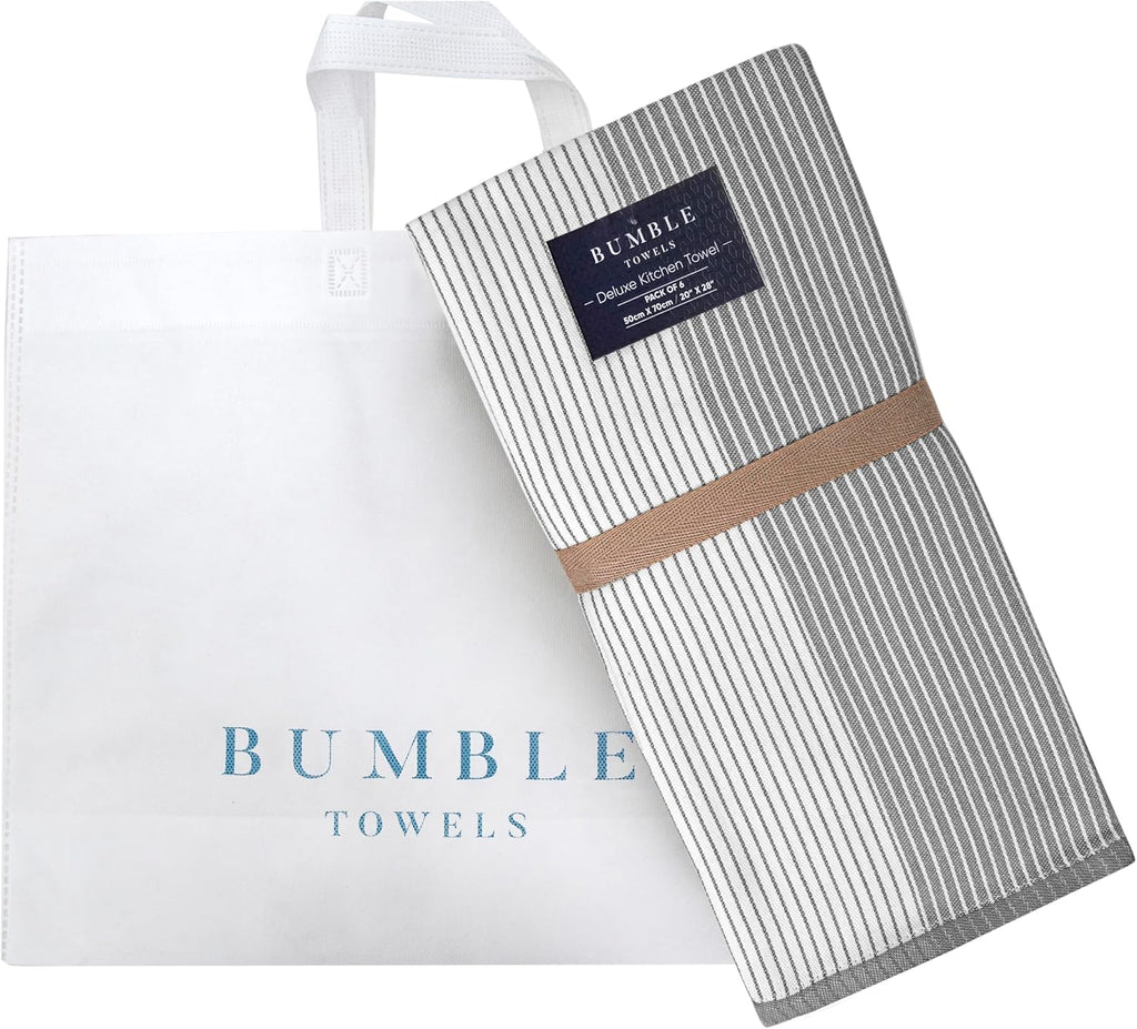 Premium Kitchen Towels (20”x 28”, 6 Pack) | Large Cotton Dish Towels | Flat & Terry Highly Absorbent Kitchen Linen Set with Hanging Loop | Gray