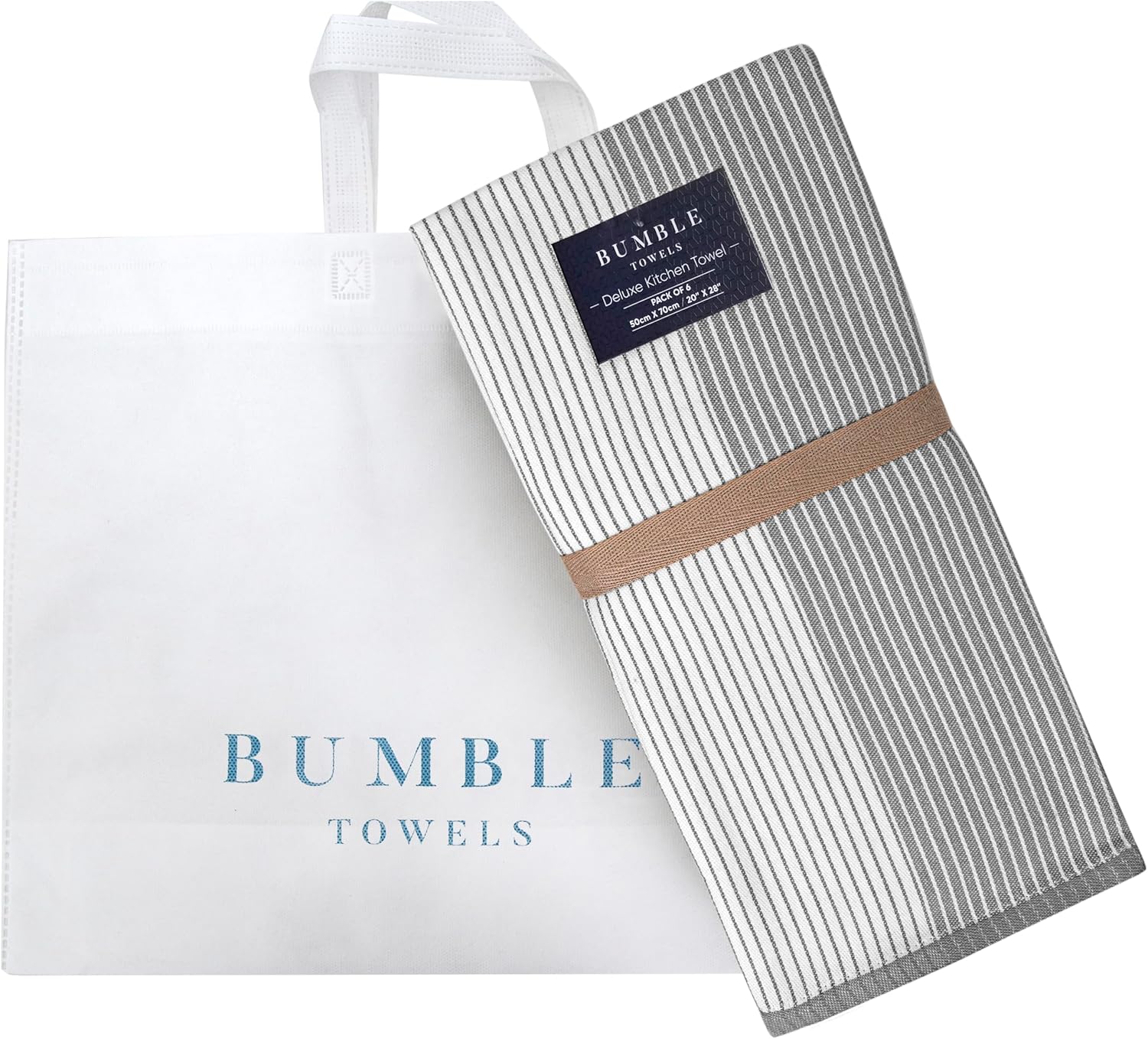 Premium Kitchen Towels (20”x 28”, 6 Pack) | Large Cotton Dish Towels | Flat & Terry Highly Absorbent Kitchen Linen Set with Hanging Loop | Gray