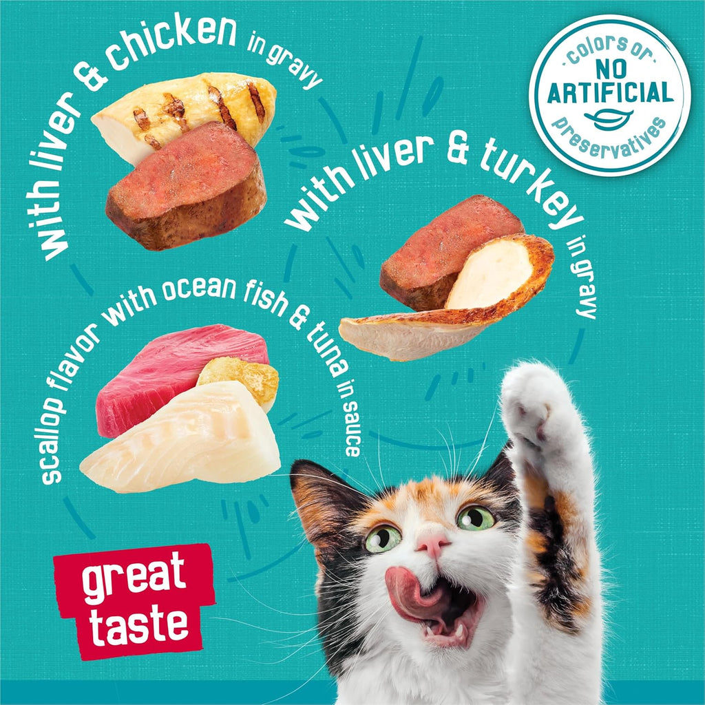 Purina Friskies Wet Cat Food Variety Pack, Tasty Treasures Prime Filets (With Ocean Fish and Tuna, With Chicken and With Turkey) - 5.5 Ounce (Pack of 12)